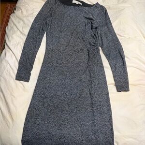 LOFT Long Sleeve Heathered Navy Gray Dress